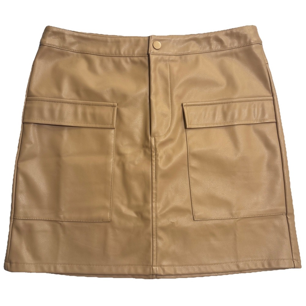 THML Tan Faux Leather Mini Skirt